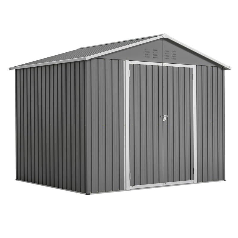 Metalowa szopa na narzędzia 8 m³, szopa ogrodowa z drzwiami składanymi, szopą na narzędzia, drzwiami przesuwnymi i fundamentem, 229 x 180 x 191 cm, ocynkowana blacha stalowa, szara