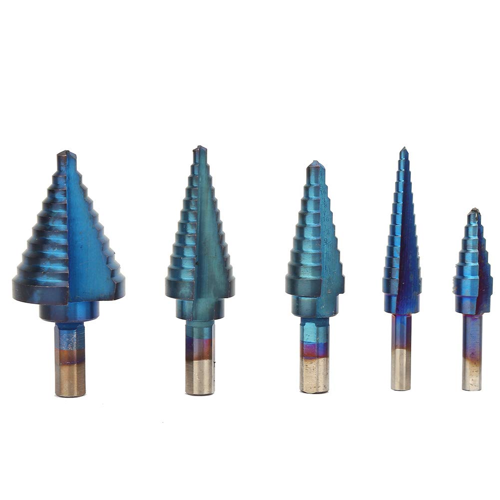 ANKROYU 5PCS Step Drill Bits Set, High Speed Steel Multi Step Drill Bits, Trigonometry Shank Hole Cutter, Adjustable Step Drill Bits for Aluminum Plates