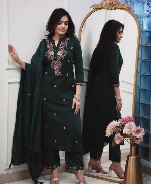 Image of piludi Embroidered Designer Kurta Set for Women | Kurta Pant with Dupatta | Lightweight, Soft and Comfortable Outfit Designed for a Clean and Modern Everyday Look