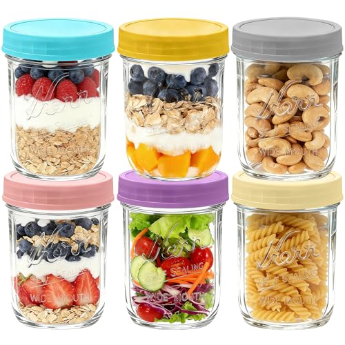 Image of Mason Jars, 16 oz Overnight Oats Containers with Lids, Glass Jars with Lid