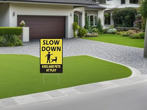 Miniatura 3 de Letrero de seguridad al aire libre para niños y mascotas en juego con una apuesta  Letrero reversible para patio con plástico de 12 x 8 pulgadas