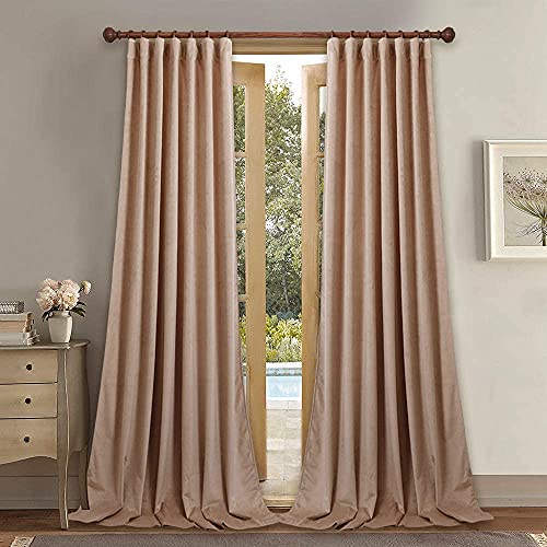 Image of StangH Blush Beige Velvet Curtains Light Blocking Kids Curtains for Girls Bedroom, Rod Pocket Back Tab Privacy Thermal Insulated Drapes for Nursery/Classroom, W52 x L84 inches, 2 Panels
