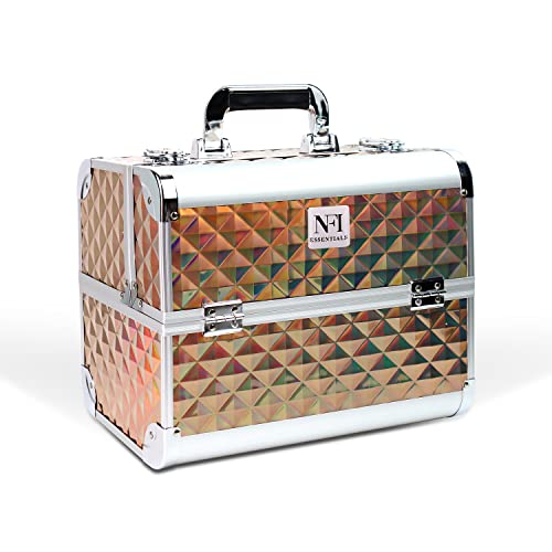 NFI essentials Cosmetic Storage Case Makeup Bag Vanity Kit Travel Organiser Big Box Aluminium with Cardboard Large (Rose Gold)
