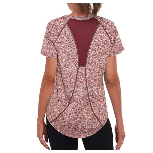Wayleb Damen Sport T-Shirt Mesh Laufshirt Shortsleeve Yoga Tops Kurzarm Fitness Blusen Atmungsaktiv Oberteile Gym Casual Shirt Rotwein XXL
