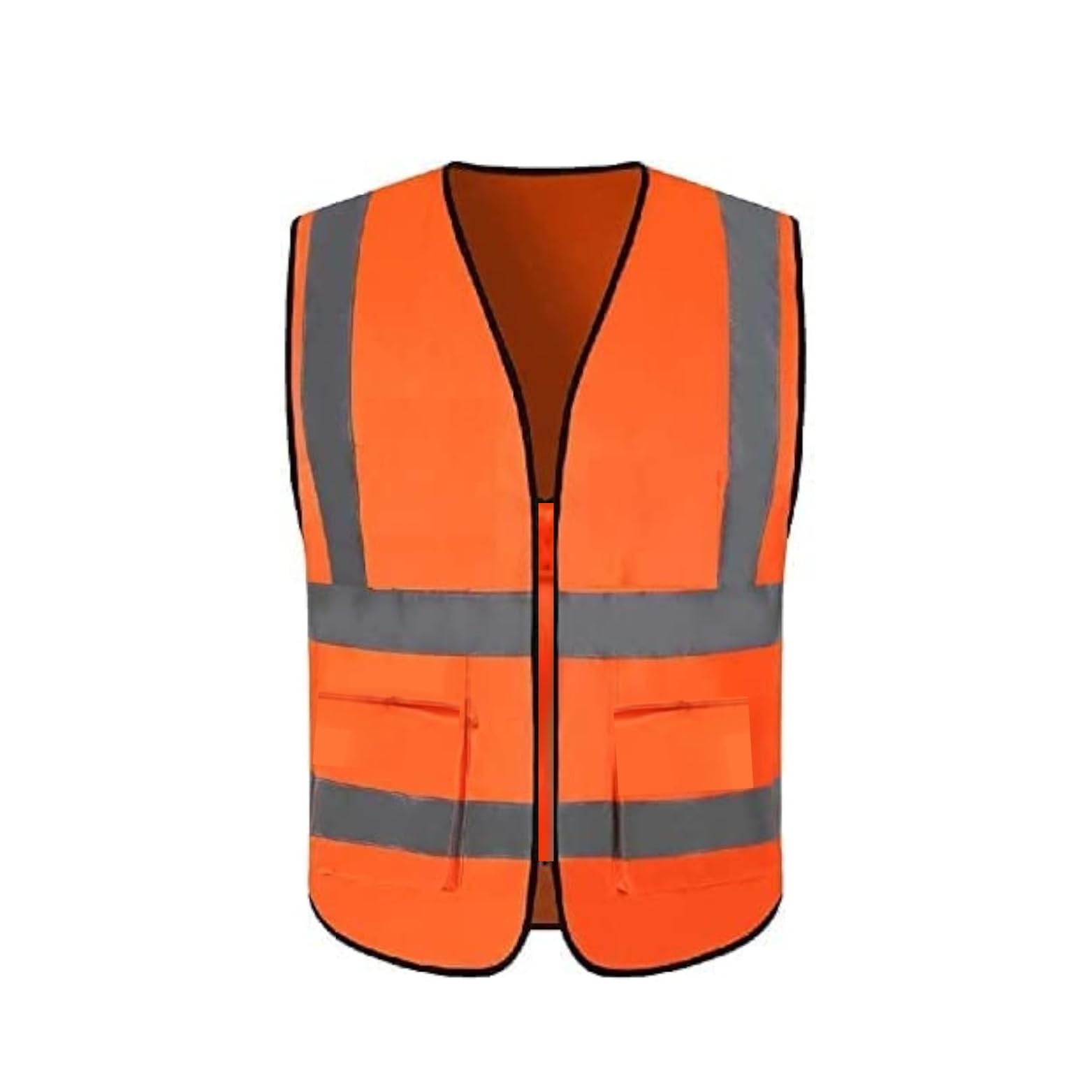 Compact Store 4-Pack Orange Reflective Safety Zipper Jacket with 2 Pockets | High Visibility Polyester Fabric, 120 GSM | Radium Jacket Free Size - Image 2 thumbnail