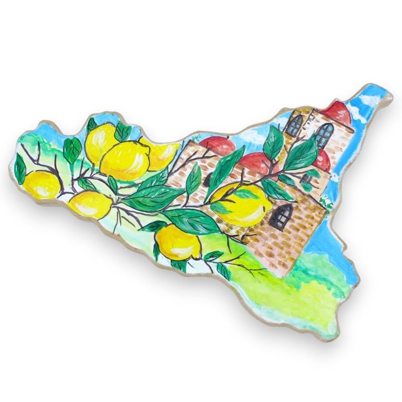Planche à découper en bois Sicile artisanale biseautée avec décor citron peint main