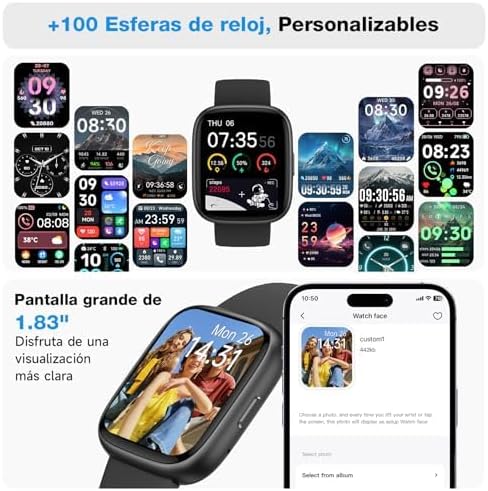 VRPEFIT Smart Watch for Women Men, Whatsapp Notifications, 1.83″ HD Touchscreen with Bluetooth Calling, Heart Rate, Blood Oxygen, Sleep Monitor, 100+ Sports Modes, IP68 Waterproof for Android iOS 8