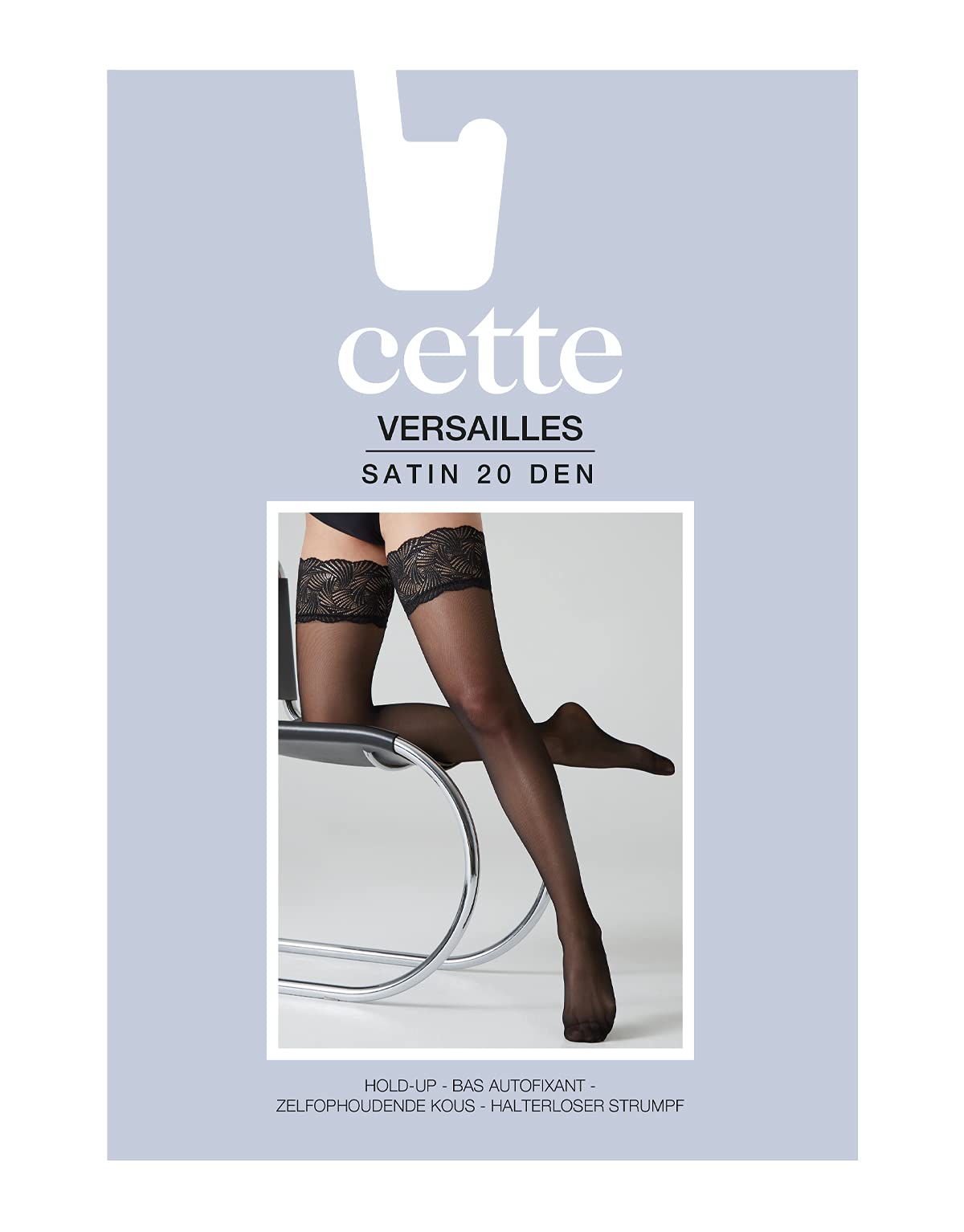 Cette Sheer Hold Ups, Stay Up Stockings, Stay Up Hold Ups, Versailles, 20 DEN, Black, Natural, S, M, L, XL, 2L, 4XL, Made in Italy (Black, L)