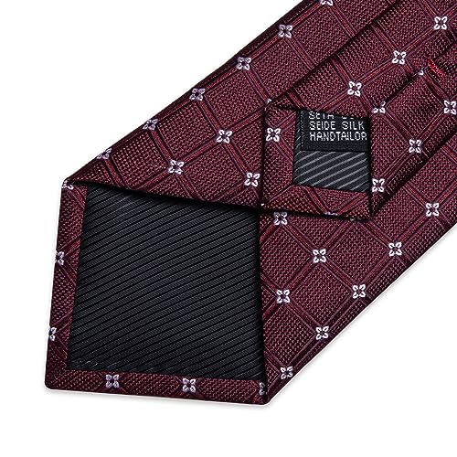 Image of DiBanGu Plaid Ties for Men Silk Checkered Necktie and Pocket Square Cufflinks Tie Clip Set with Gift Box for Wedding Business