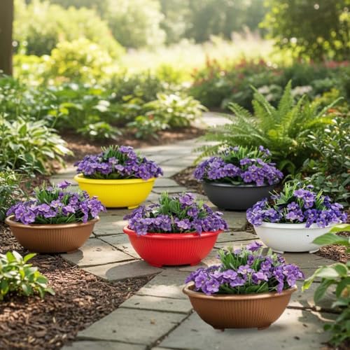 Image of Go Hooked Plastic Planter Pots Set of 6 | Multicolor Flower Pots Perfect for Home, Office & Garden Decor | Bonsai Round Pot 13.7 Inch for Indoor & Outdoor Plants | Durable, Lightweight & Modern Design