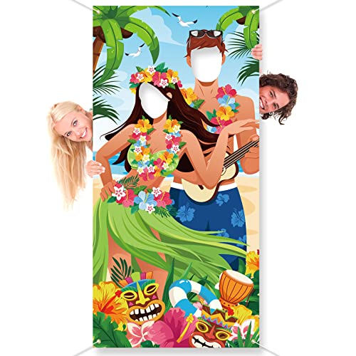 DPKOW Divertidos Pares de Luau Cara Juego Pancarta para Verano Hawaiana Photocall Accesorios, Tropical Luau Tiki Fiesta Fondo Decoración Adornos para Hawaiano Tiki Bar Playa Piscina Fiesta, 185 * 90cm