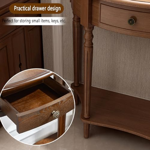 Retro stół konsolowy z litego drewna półksiężyc z półprzezroczystym akcentem stół do salonu zaokrąglone rogi cichy ochraniacz podłogi stylowy design
