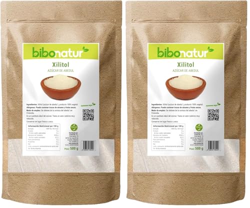 Bibonatur Xilitol 500gr – 100% Vegetal: azúcar de Abedul – Edulcorante Sustituto Natural del Azucar - Bajo Índice Glucémico – Bajo Índice Calórico (Paquete de 2)