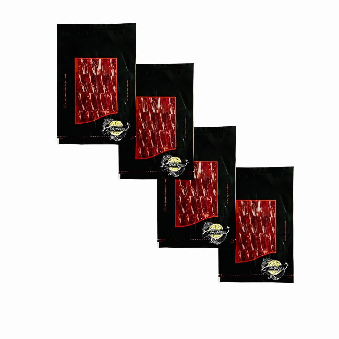 Ibéricos Limones – Pack Jamón Ibérico de Bellota 50% Cebo de Campo – 4 Sobres de 100g Cortados a Cuchillo – Curación 24 Meses – Valle de Los Pedroches – Estuche Gourmet Sin Gluten ni Lactosa - Regalo
