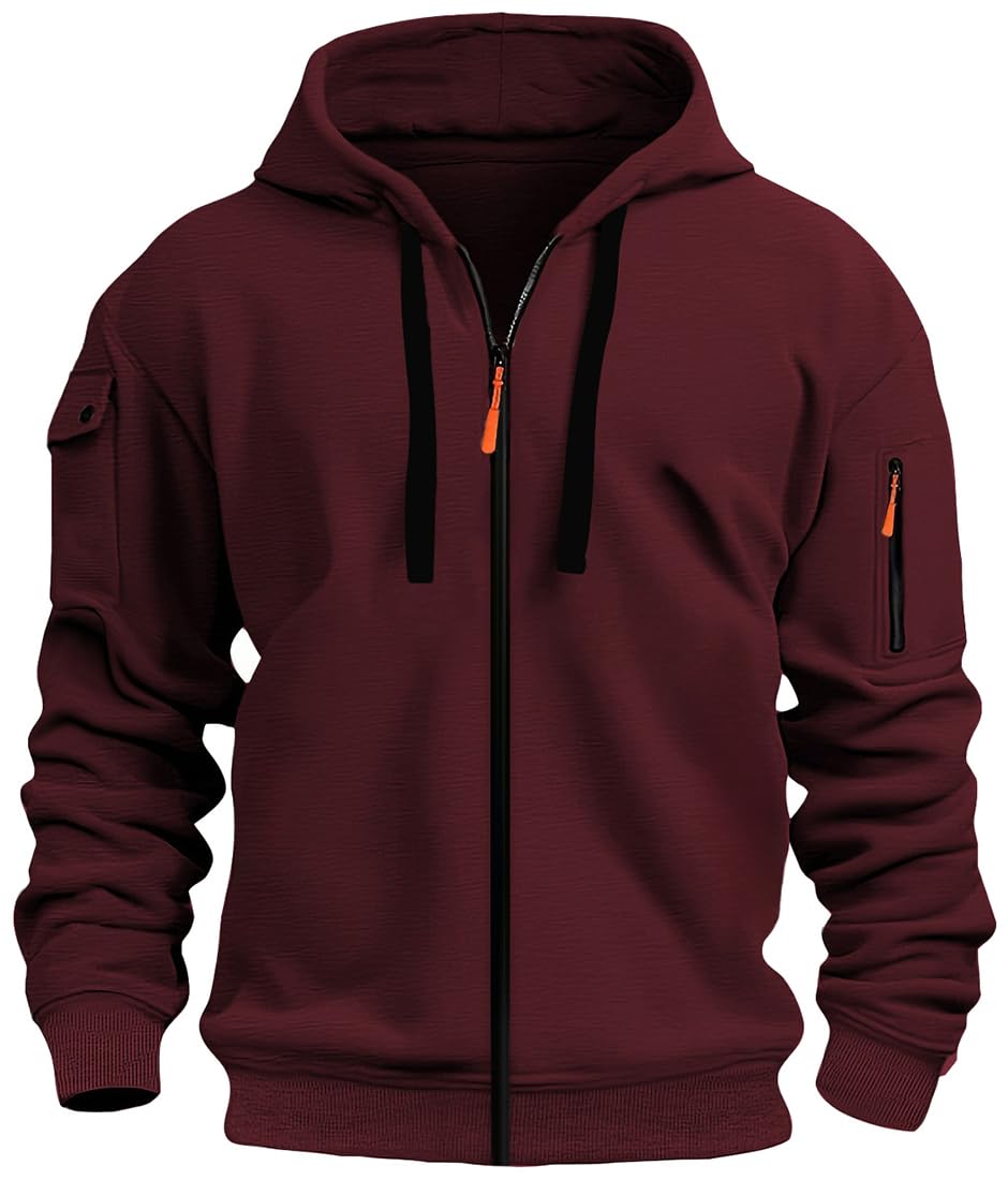 Sweat à Capuche Noir Homme Veste Polaire Sweat Manches Longues Pull Homme Couleur Unie Veste Mi Saision Automne Hiver Hoodie