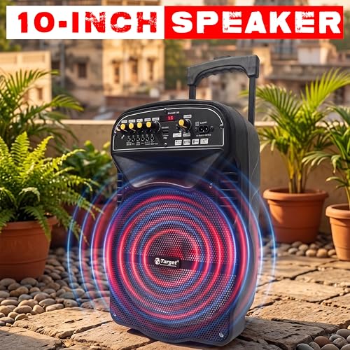 Image of TARGET TT-PAF-1010+ Wireless Bluetooth Trolley Speaker 10 inch 200 WATTS RMS, Karaoke with 2 Wireless Mic, Remote Control, FM Radio, Aux in /USB /SD Card with TWS