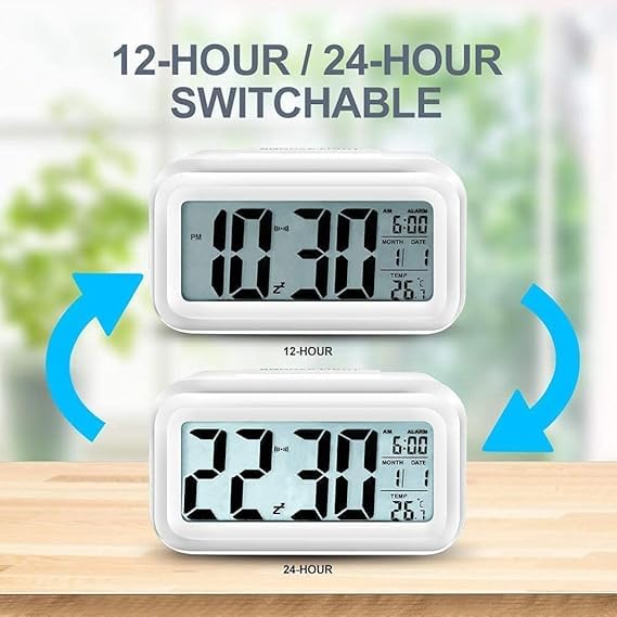 ERITIN Digital Alarm Clock Table Clock for Students, Home, Office & Corporate | Auto Sensor, Date, Temperature Display | Black, Plastic, 14W x 8H cm 2