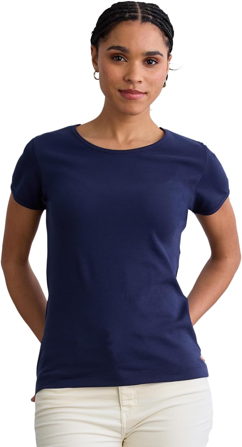 Fair Indigo Women's Luxe 100% Organic Pima Cotton Short Sleeve Jewel Neck Tee