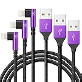 KIYODA iPhone Charger Cable 6ft, 3 Pack Lightning Cable, 90 Degree Nylon Braided Gaming Charging Cord, USB to Lightning Cable Compatible with 13 12 11 Pro XS MAX XR X 8 7 6S Plus SE iPad iPod, Purple