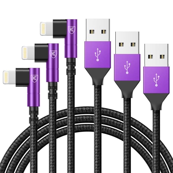 iPhone Charger Cable 6ft, 3 Pack Lightning Cable, 90 Degree Nylon Braided