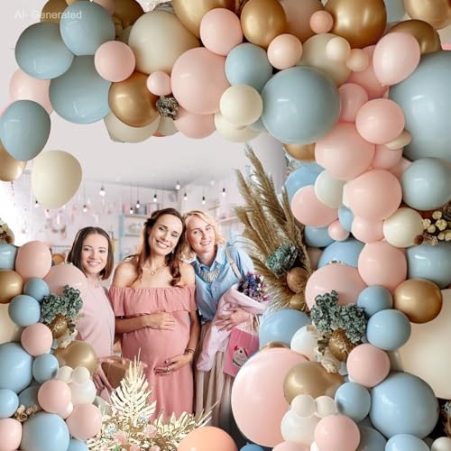 Image of Blocesa Gender Reveal Balloons Arch Kit Pink /Blue /Gold /Beige, Party Decor.