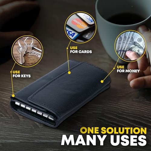 Li-Handcrafted-Top-Grain-Cowhide-Leather-Key-Holder-Compact-Versatile-Key-Organizer-With-6-Key-Hooks-for-Your-Keys-Spacious-Storage-For-Credit-Cards-Money-Secure-Reliable-Key-Case-Black