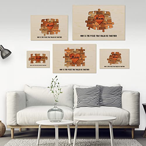 Bohva Personalized Gifts For Mom Family Names Sign, Mothers Day Gifts For Mom From Daughter And Son, Custom Heart Puzzle Pieces Print On Wood, Suitable For Mothers Day Birthday Christmas Thanksgiving #TOP3
