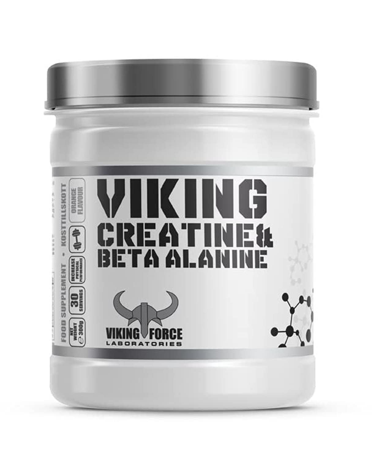 Viking Creatine and Beta Alanine- Orange Flavour Supplement, 300g, 30 servings, Increase strength and endurance