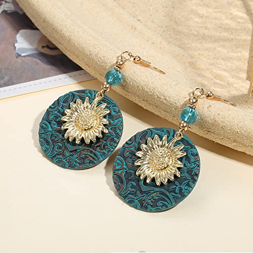 Cassieca 3 Pairs Bohemian Earrings Dangle Boho Earrings For Women Sunflower Brass Round Disc Dangle Earrings Gold Geometric Antique Ethnic Earrings Boho Bohemian Jewelry #TOP6