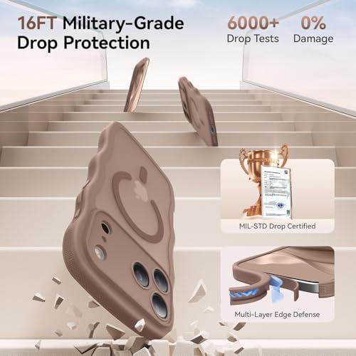 Image of YINLAI for iPhone 17 Pro Max Case 6.9-inch [Compatible with MagSafe] [Soft Silicone] [Curly Wave] [Anti-Fingerprint] [Full Body Military Shockproof], Brown
