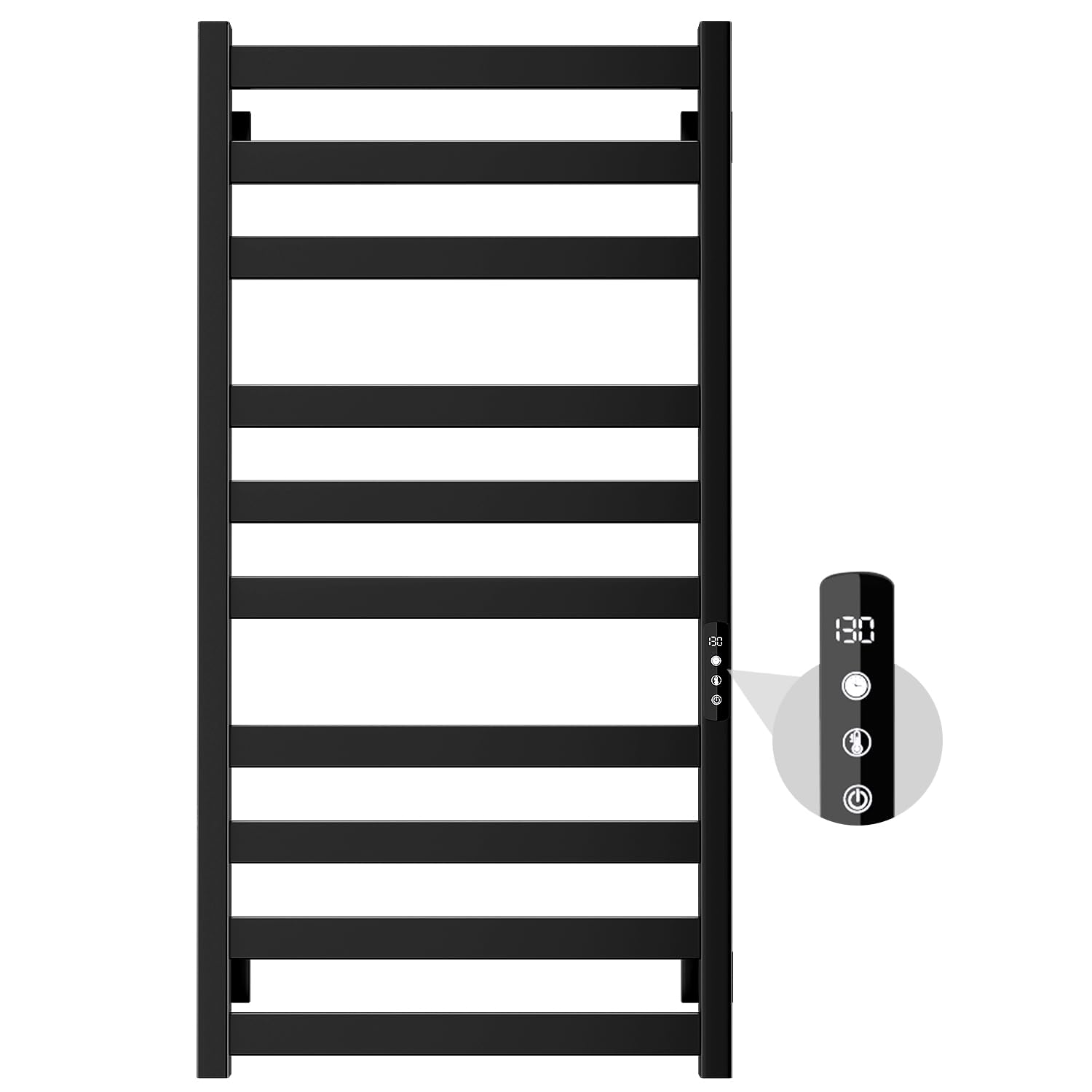Colliford Towel Warmer,Stainless Steel Towel Warmer Rack for Bathroom -10 Bars Wall Mounted Towel Heater with Intelligent Touch Screen Timer, Hard Wired/Plug-in, Black