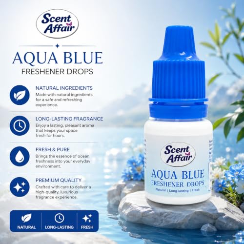 Image of Air Freshener Drops Concentrated Room Car Freshener Liquid Instant Odor Eliminator Fragrance Drops for Home Bathroom Kitchen Wardrobe Travel, Aqua Blue, Pack of 06