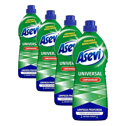 Asevi - Limpiahogar con Bioalcohol Universal - Limpiador para Todo Tipo de Suelos y Superficies - Abrillanta sin Dejar Marcas - Secado Rápido - Aroma Forest Duradero - 1100 ml (Paquete de 4)