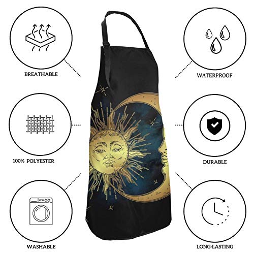 N Nebont Sky Sun Moon Star Ethnic Cooking Chef Apron With 2 Pocket Adjustable Bib Waterproof Kitchen Apron Cosplay Apron #TOP5