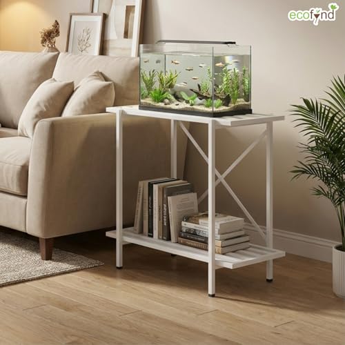Image of ecofynd 2-Tier Fish Tank Stand, Double-Layer Aquarium Stand with Adjustable Table Feet, Heavy Metal Storage Rack Suitable for Home and Office, (White, FS-PS050)