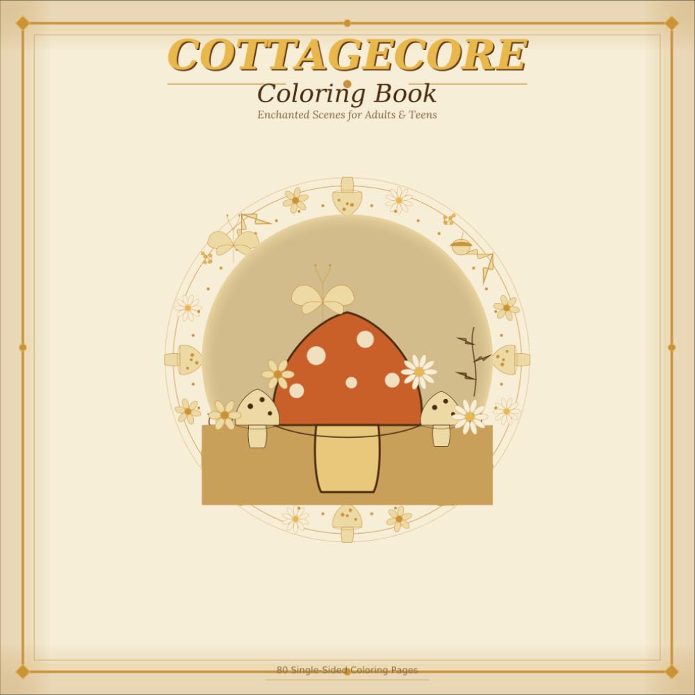 Cottagecore Coloring Book for Adults: 80 Single-Sided Pages of Enchanted Mushroom Gardens, Wildflower Meadows, Cozy Cottages & Botanical Scenes for Stress Relief and Relaxation