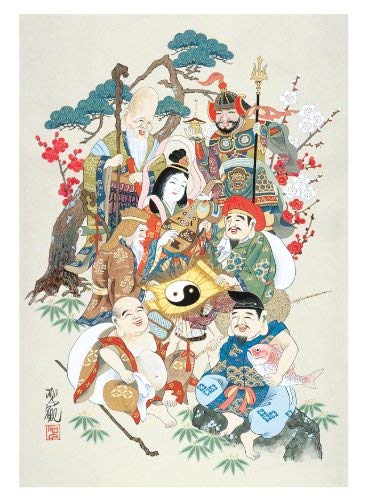 七福神の絵画 Amazon.co.jp: 日本画 鵜飼雄平 七福神（しちふくじん） F8 縁起
