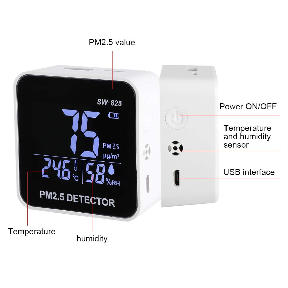 Mini Detector de Calidad del Aire de Bolsillo PM2.5 con Pantalla LED Digital para Uso en el Hogar, Oficina, Automóvil, Liviano