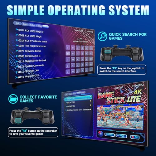 Sutesloly Retro Gaming Consoles 90s Old Classic Nostalgia Game Stick Emulator with 20000+ consola de videojuegos Plug & Play Video Gaming Stick for tv, 2 Controllers - Image 6