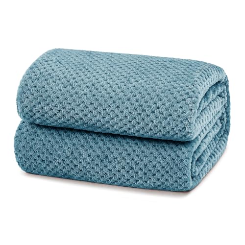 Yebeda Manta Waffle 130 x 170 cm, Manta para Sofa Polar Cálida Cama de Franela Super Suave, Acogedora y Aómoda, Azul Pizarra
