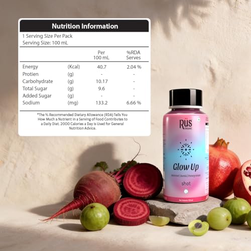 Image of Rus Organic Beet Pomegranate Amla Wellness Drink | Skin Glow & Antioxidants | 125ml x 4 | Cold Pressed | No Preservatives