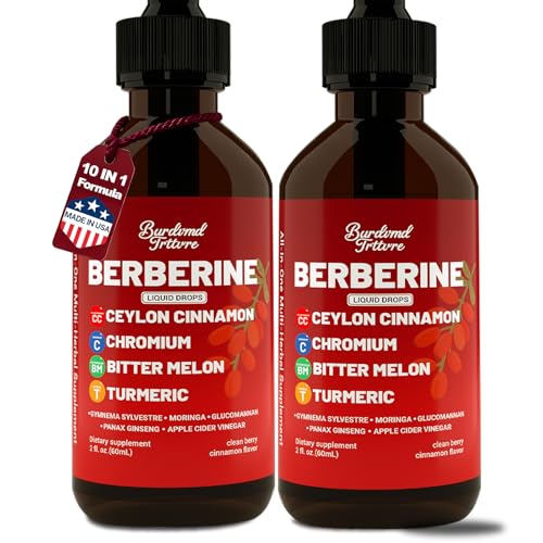 Berberine Drops with Ceylon Cinnamon Supplement Berberine HCL Chromium Bitter Melon & Turmeric Liquid Drops for Immune Health & Metabolic Support Fast Absorption - 4 fl oz