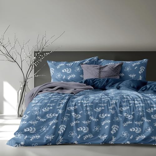 Image of Organza Super Soft Glaze Cotton King Size All Season Double Bed AC Comforter (Blue Blossom, Comforter)