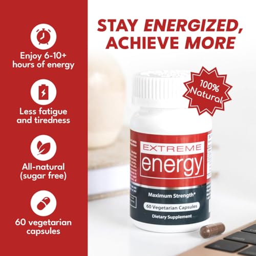 Image of Herbal Nitro Extreme Energy Pills - 6 to 10 Hour Boost, No Crash or Jitters Maximum Strength Natural Energy Supplement for Women & Men - Fatigue, Focus & Motivation (60 Count)