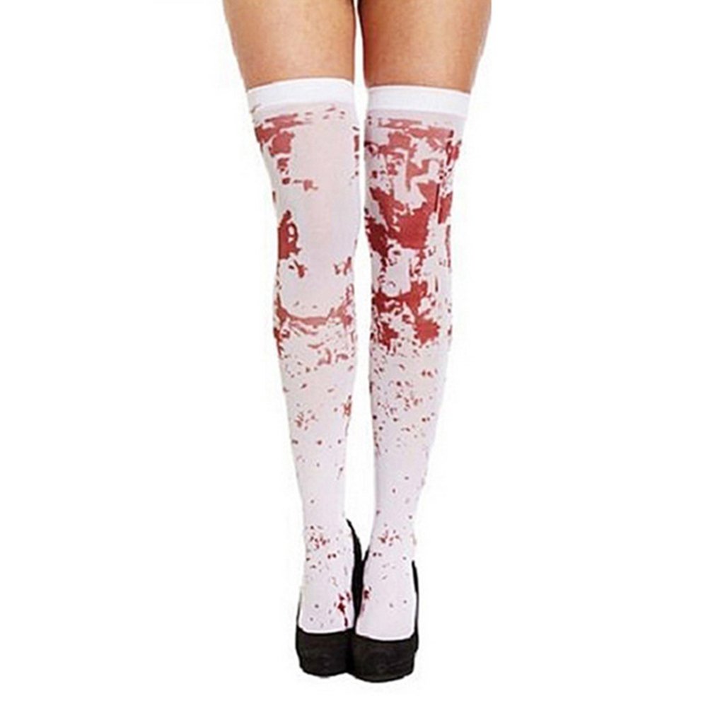 Women Over The Knee Socks Tights Blood Stained Bloody Socks Halloween Fancy Dress Party Costume Stockings