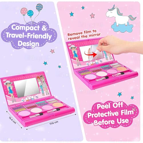 Image of Kidology Kids Makeup Kit for Girl, Unicorn Toys for Girl Real Washable Makeup Girls Princess Play Make Up Toys, Makeup Set for Age 3+ Year Old Christmas & Birthday Gift (Laptop Shape Makeup Set)