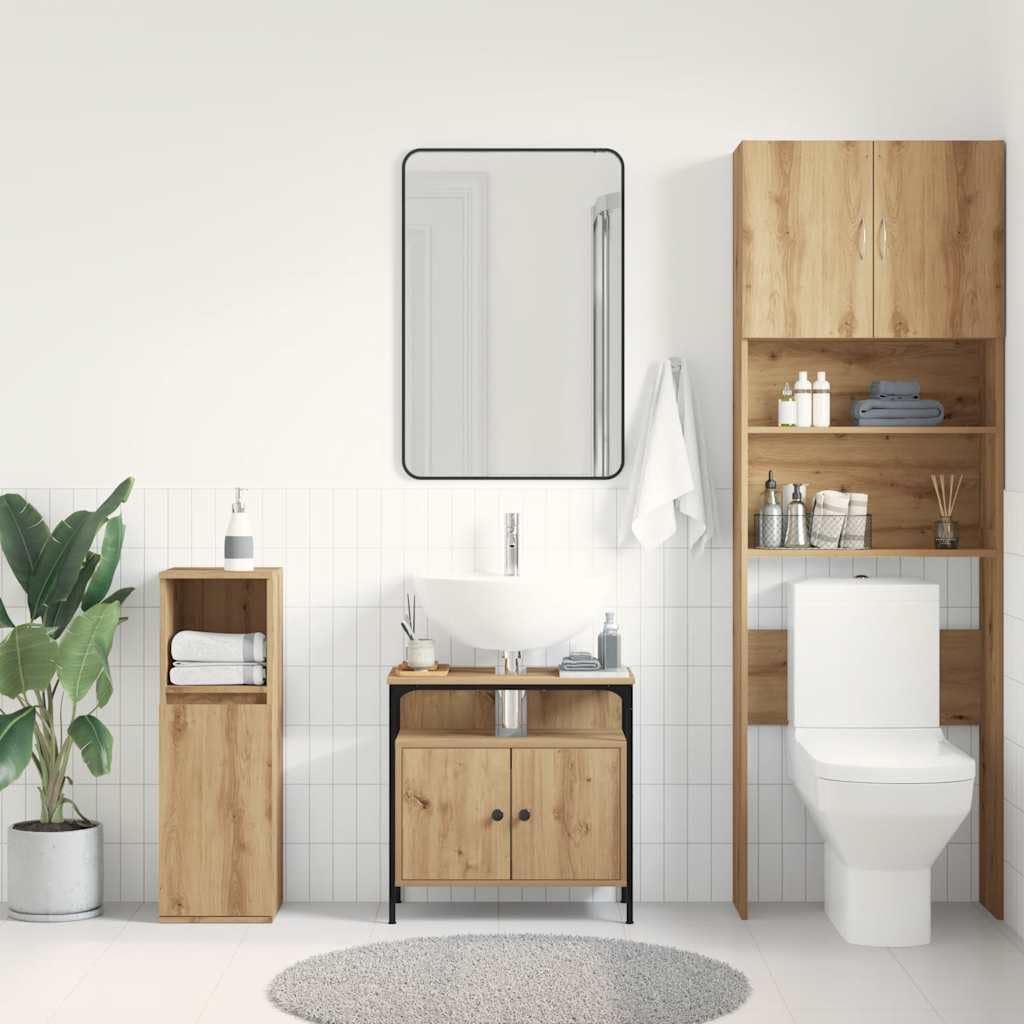 Mueble bajo lavabo de roble Artisan, 60 x 30 x 60 cm, material de madera con estructura de acero, robusto armario de baño, diseño moderno para pequeños baños invitados, inodoro y pasillo
