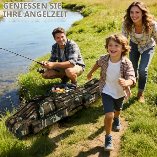 Tragbare Angelrutentasche aus Canvas, 160 cm verstellbare doppellagige Angeltasche Tragetasche für Angelrollen Werkzeug Ruten und Zubehör, ideal zum Angeln, Campen und Wandern – Bild 2