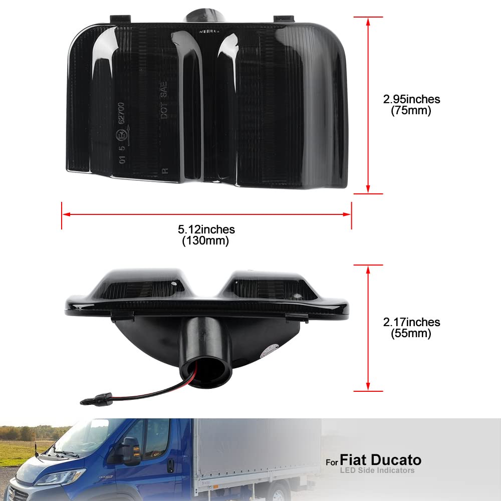 Diody kierunkowskazów LED, światło lusterka bocznego, dynamiczne dla Fiata Ducato do Peug.eot Boxer do Citro.en Jumper Relay Mk3, przydymione soczewki, wzmacniacz wsteczny, oświetlenie migające