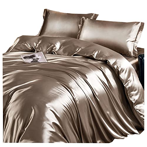 Juego de funda de edredón de seda de morera con fundas de almohada de satén de seda helada, agradable a la piel y refrescante, tamaño doble, 220 x 240 cm (4 piezas)